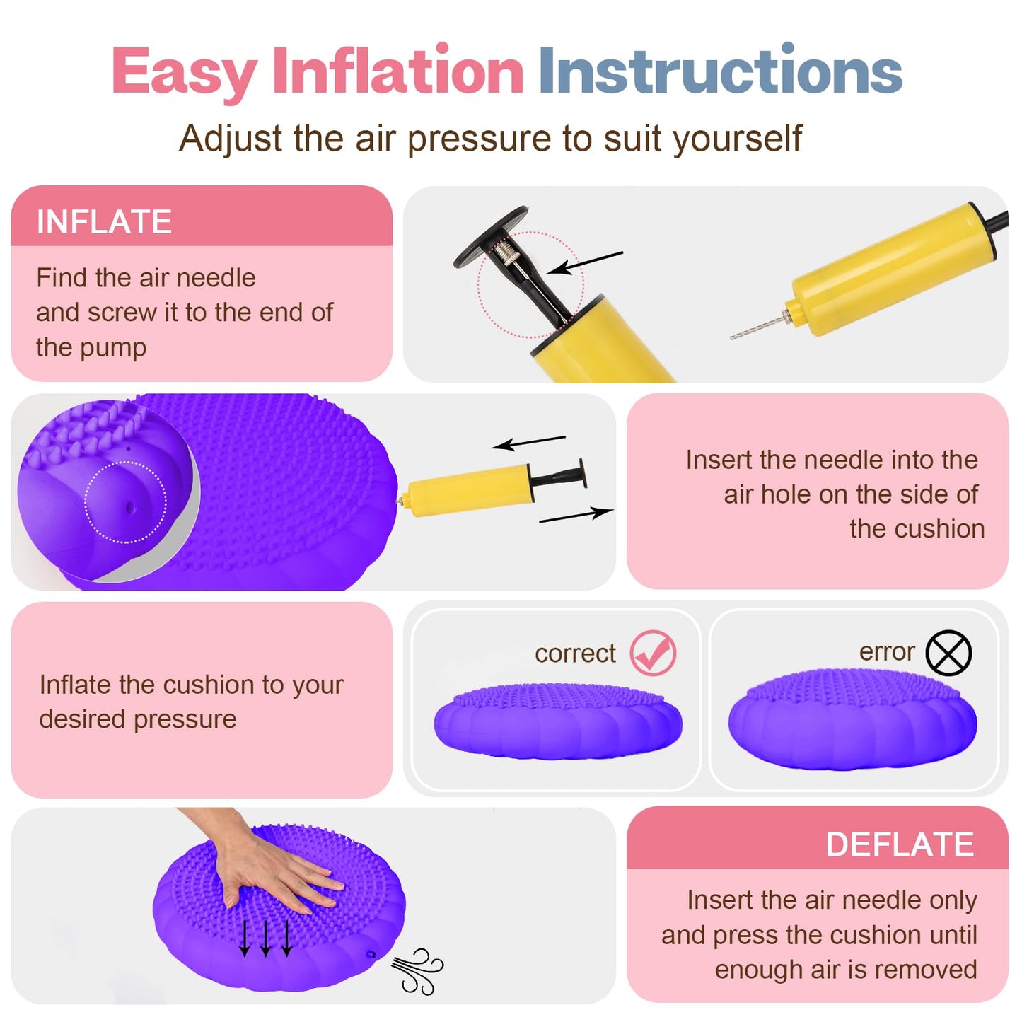 kisnbld Wobble Cushion, Extra Thick Wiggle Seat for Sensory Kids, Non-slip Balance Disc with Inflation Pump for Adults Core Strength, Posture Improvement & Physical Therapy (13.5in/34cm,1pc)