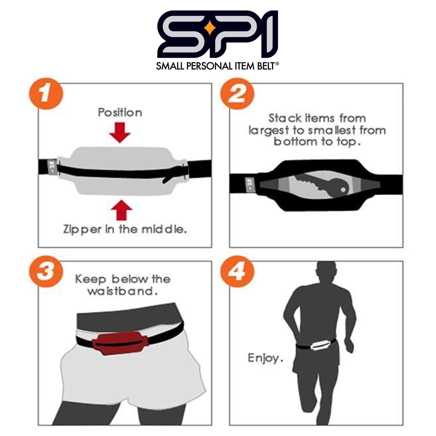 SPIbelt Running Belt Original for Women Men, Phone Holder for Running, Running Fanny Pack, Holder for Phone, Running Waist Pack, Adjustable Waist, [Fits All Phones]. Black with Black Zipper