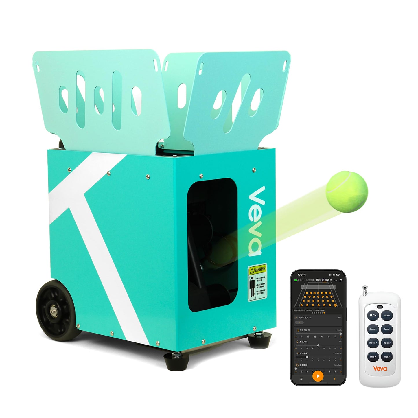 Veva V2 Portable Tennis Ball Machine with App & Remote, 68MPH Speed, 120-Ball Capacity, 4-8H Battery, Advanced Spin Control for Indoor/Outdoor Training (Refreshing Mint)