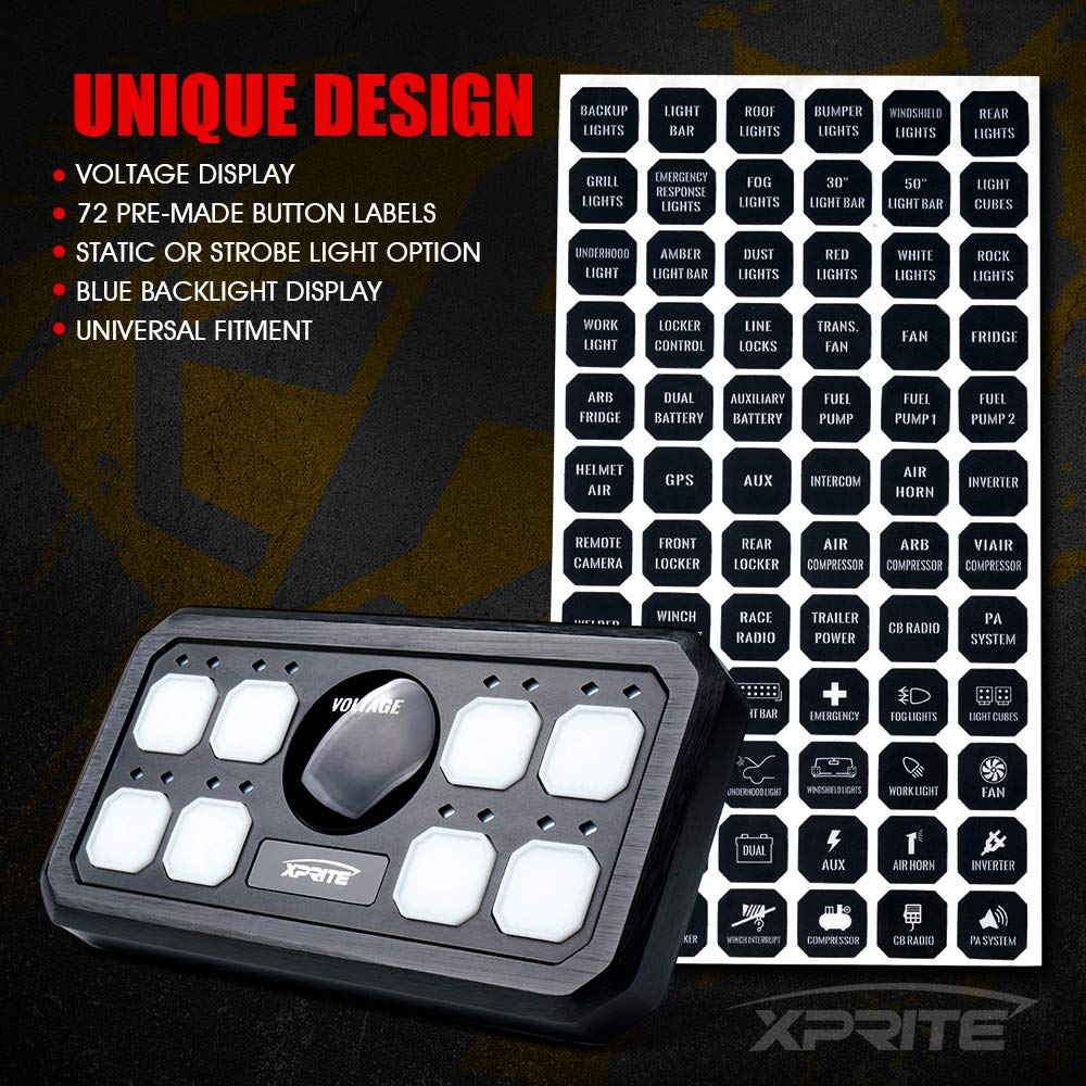 Xprite 8 Gang Switch Panel Box with Digital Voltmeter, Universal Touch LED Switch Pod Compatible with Jeep Truck UTV SUV Boat RV Marine Car Vehicles - Blue