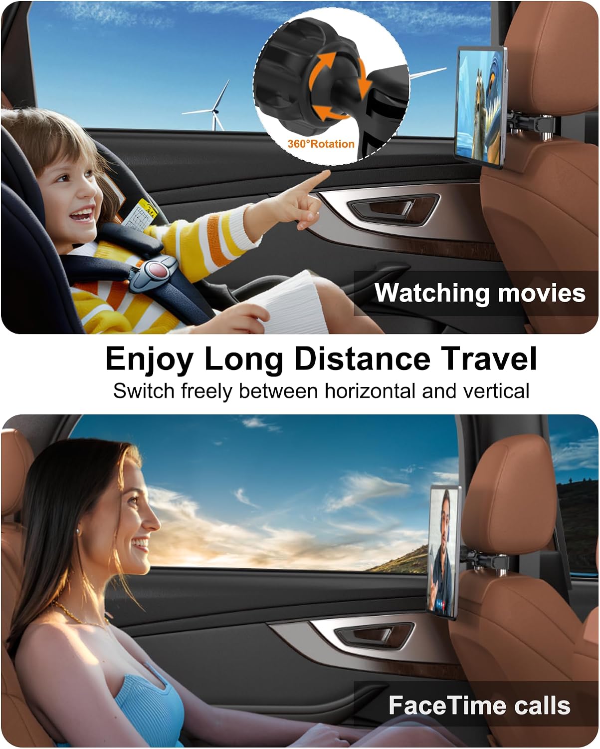 QJYKIONE 12.9 13 M2/M3, 12.9 (3rd/4th/5th/6th Magnetic Car Headrest Tablet Holder for iPad Pro & iPad Air Road Trip