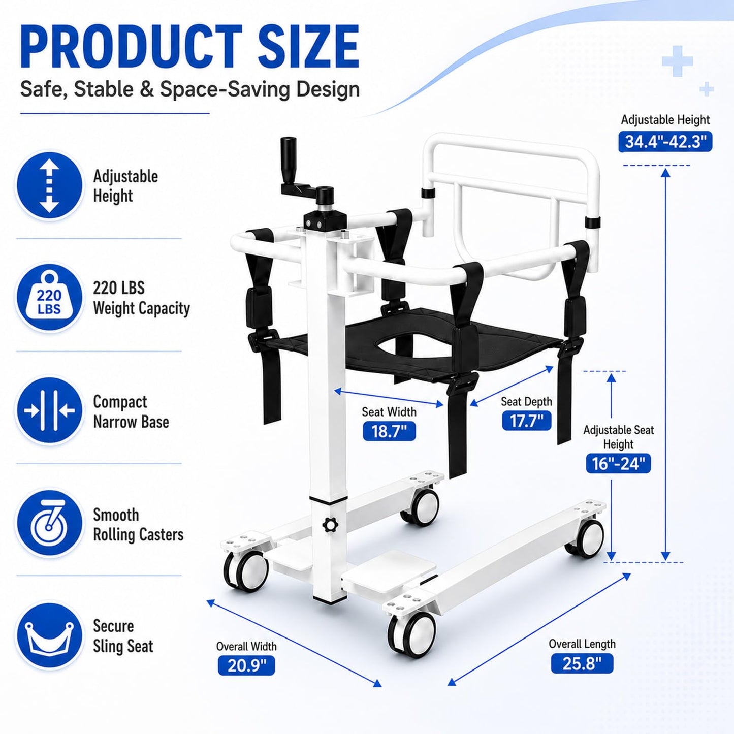Patient Lift Transfer Chair for Home, Transfer Wheelchair for Seniors & Disabled, Portable Bed to Sofa Toilet Mobility Aid, Elderly Lift Assist Chair for Caregivers, 220 lbs