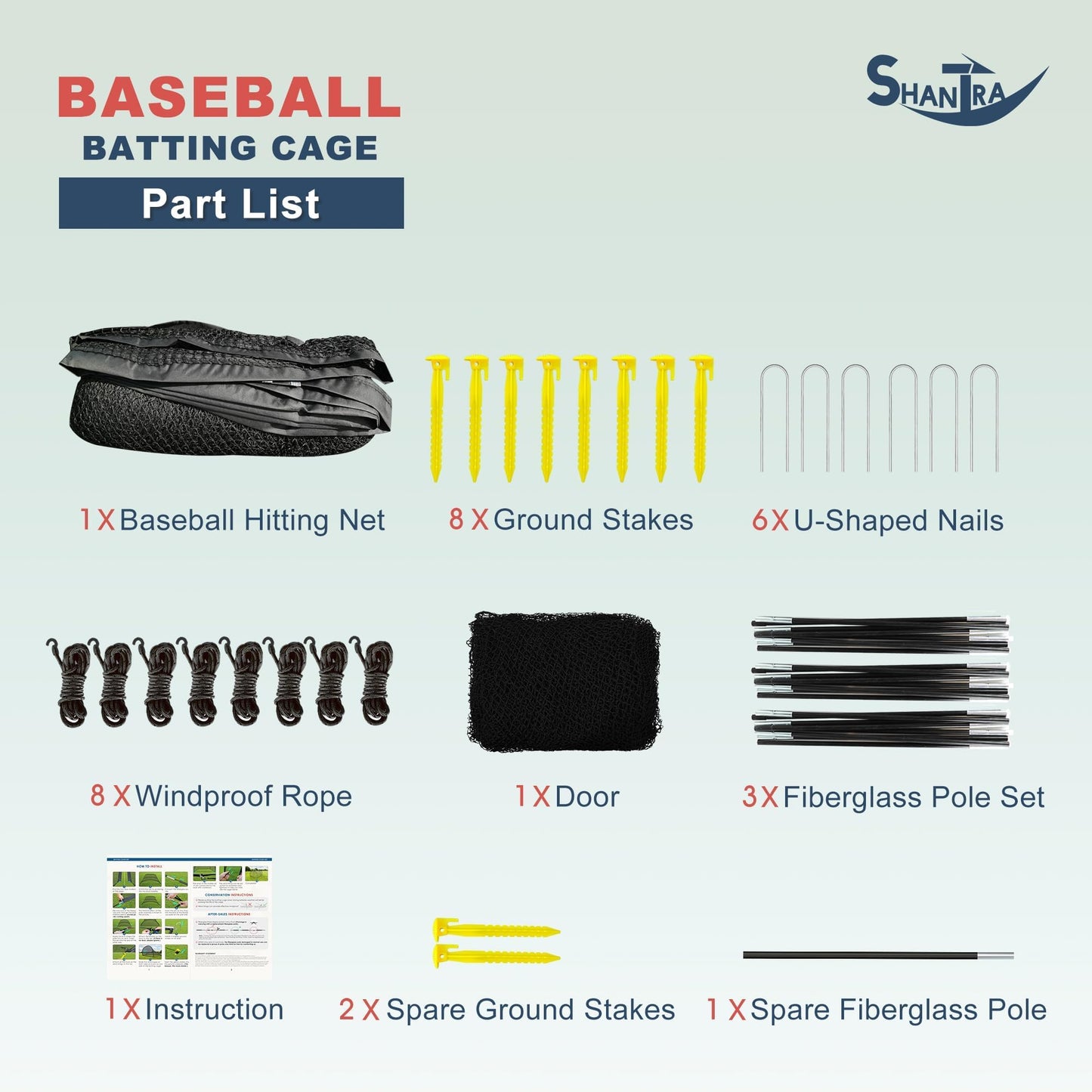 SHANTRA Batting Cage with Frame and Net, 13ft & 22ft Baseball Batting Cage for Backyard, Baseball & Softball Hitting Cage Netting for Outdoor Hitting & Pitching Practice,22×13×9ft