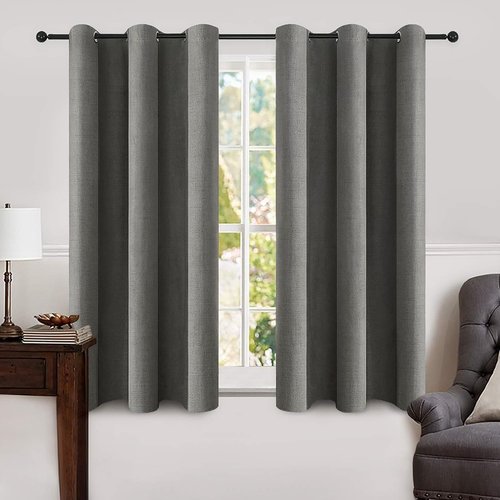 MIULEE Linen Blackout Curtains - 100% Room Darkening Thermal Insulated Grommet Panels | Dark Grey, 42"x63" (2 PCs)