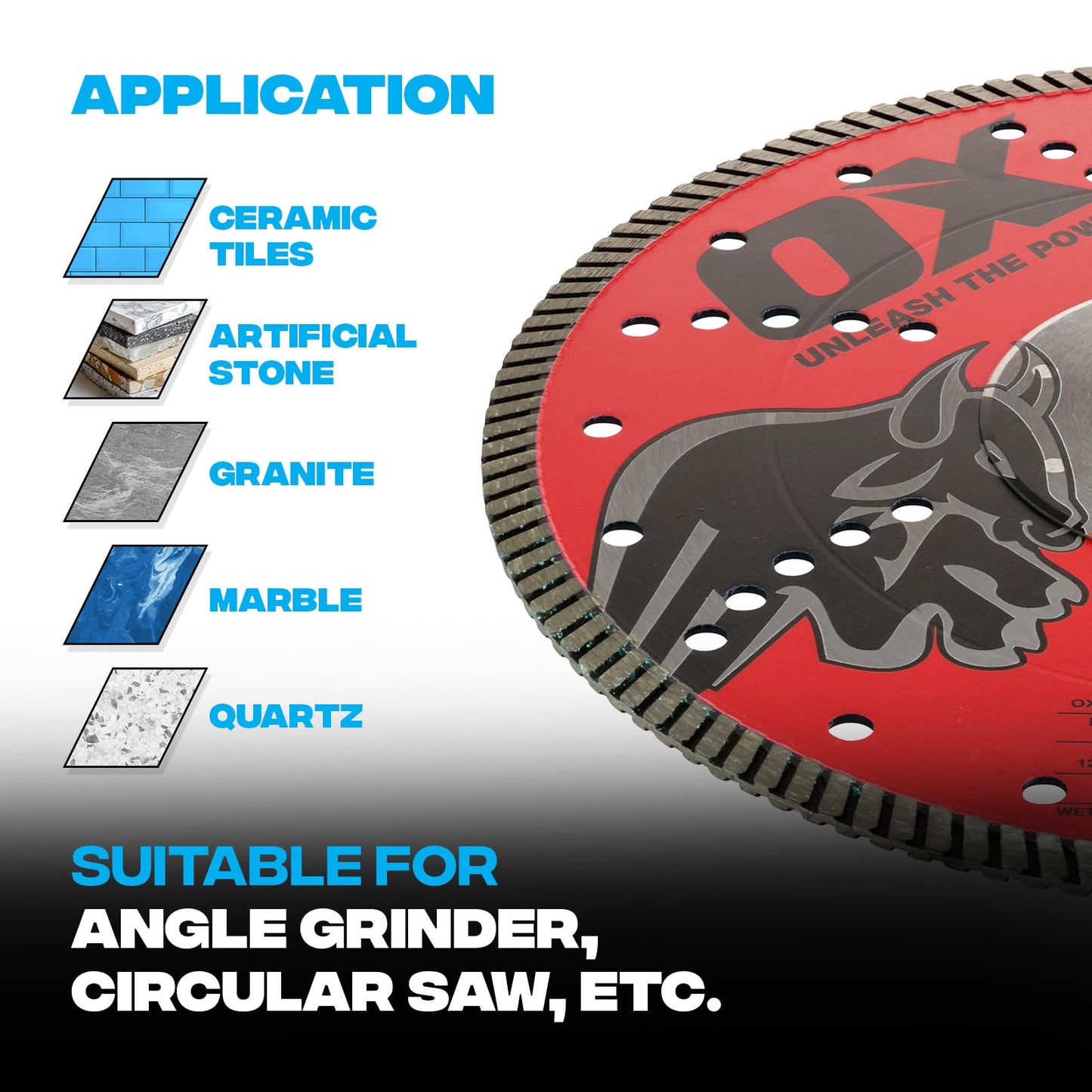 OX Tools 10 inch Universal Dry/Wet Cutting Diamond Blade for Concrete Saw, Cuts Concrete, Granite, Metal, Natural Stone, and Tiles - 7/8 inch - 5/8 inch Bore, Continuous Turbo Segments, OX-PU10-10