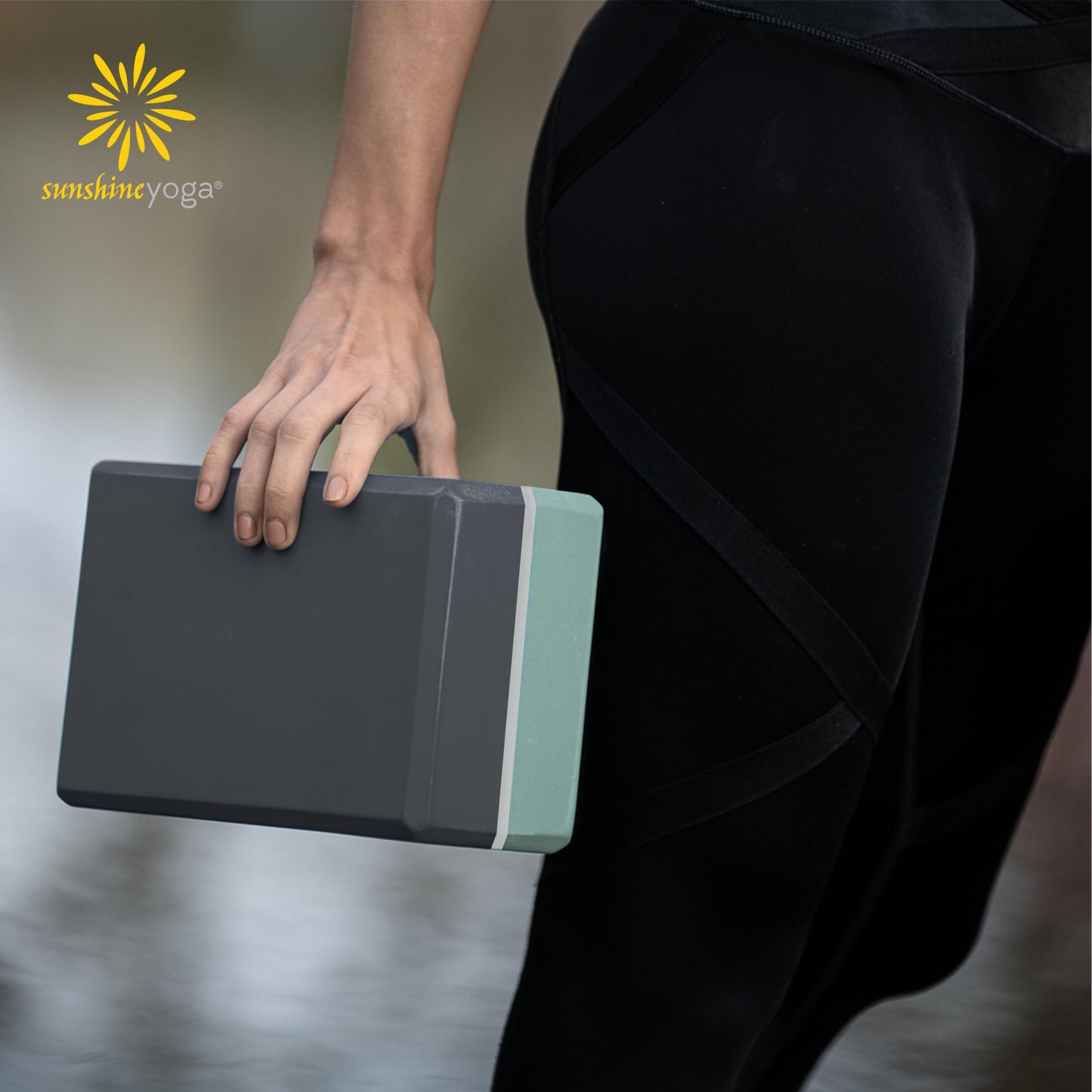 Sunshine Yoga 4" Striped Yoga Block, 10 Pack Bulk EVA Foam Yoga Blocks, Firm and Supportive Yoga Brick, Balance Foam for Stretching, Pilates, and Workout, 4" x 6" x 9", Smoky Sage