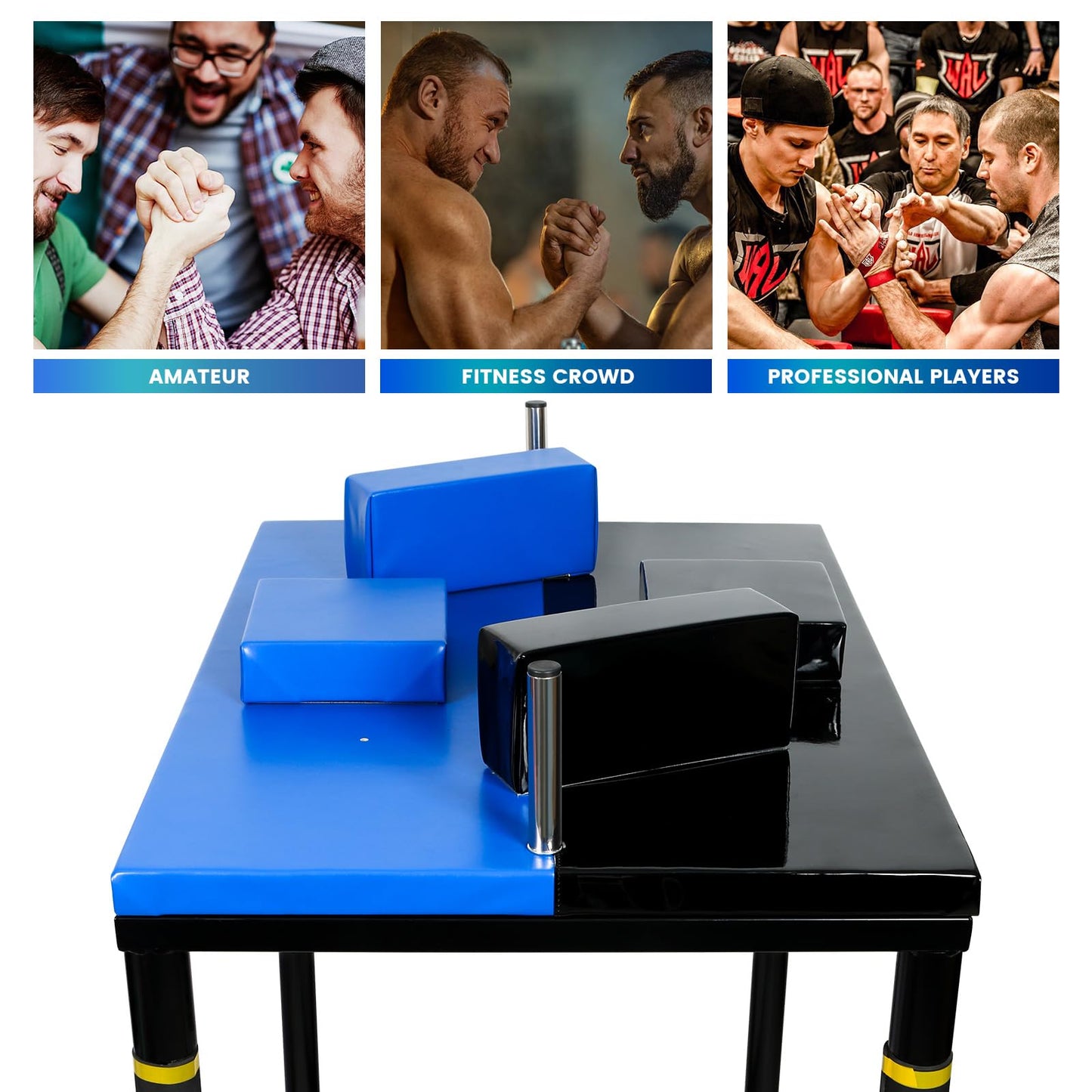 Professional Table - Arm Wrestling Battle Table Forearm Strength Training with Competition Design Wrist Strength Training Support Plate - （Black Blue）