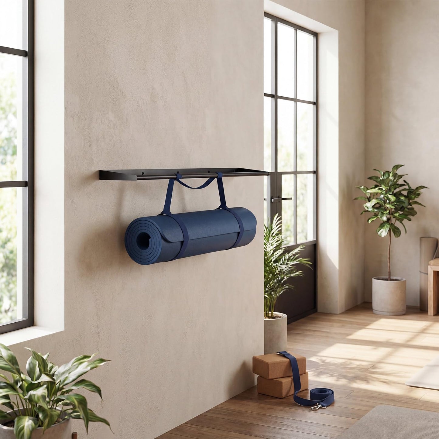 Sintuff 49 x 7 x 2 Yoga Mat Holder Hanging Mat Wall-mounted Rack Holds up to 60 Exercise Mats Holder for Home Gym, Fitness Classes, Yoga Studio