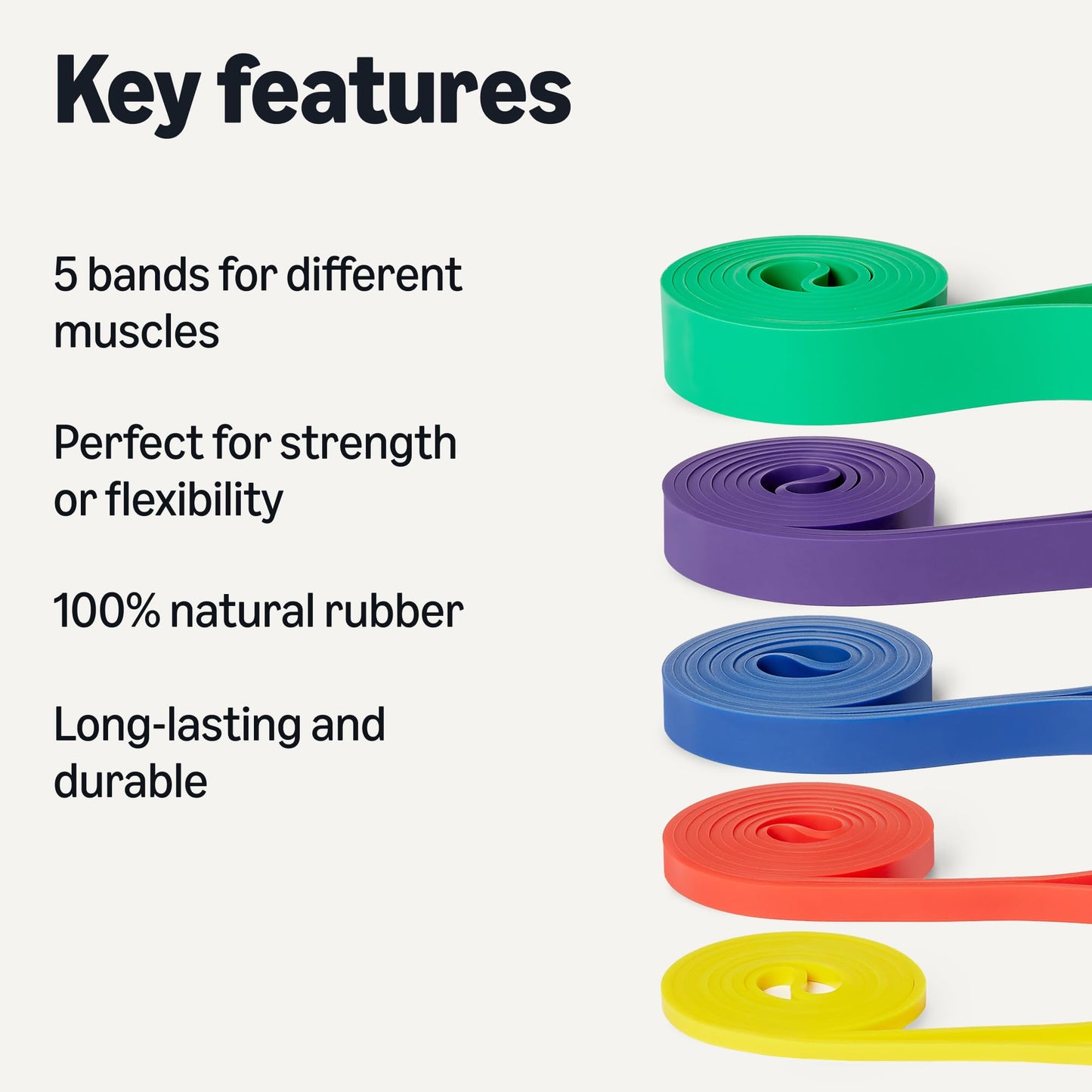 Amazon Basics Exercise Resistance Bands for Working Out, Set of 5, Multiple Resistance Levels