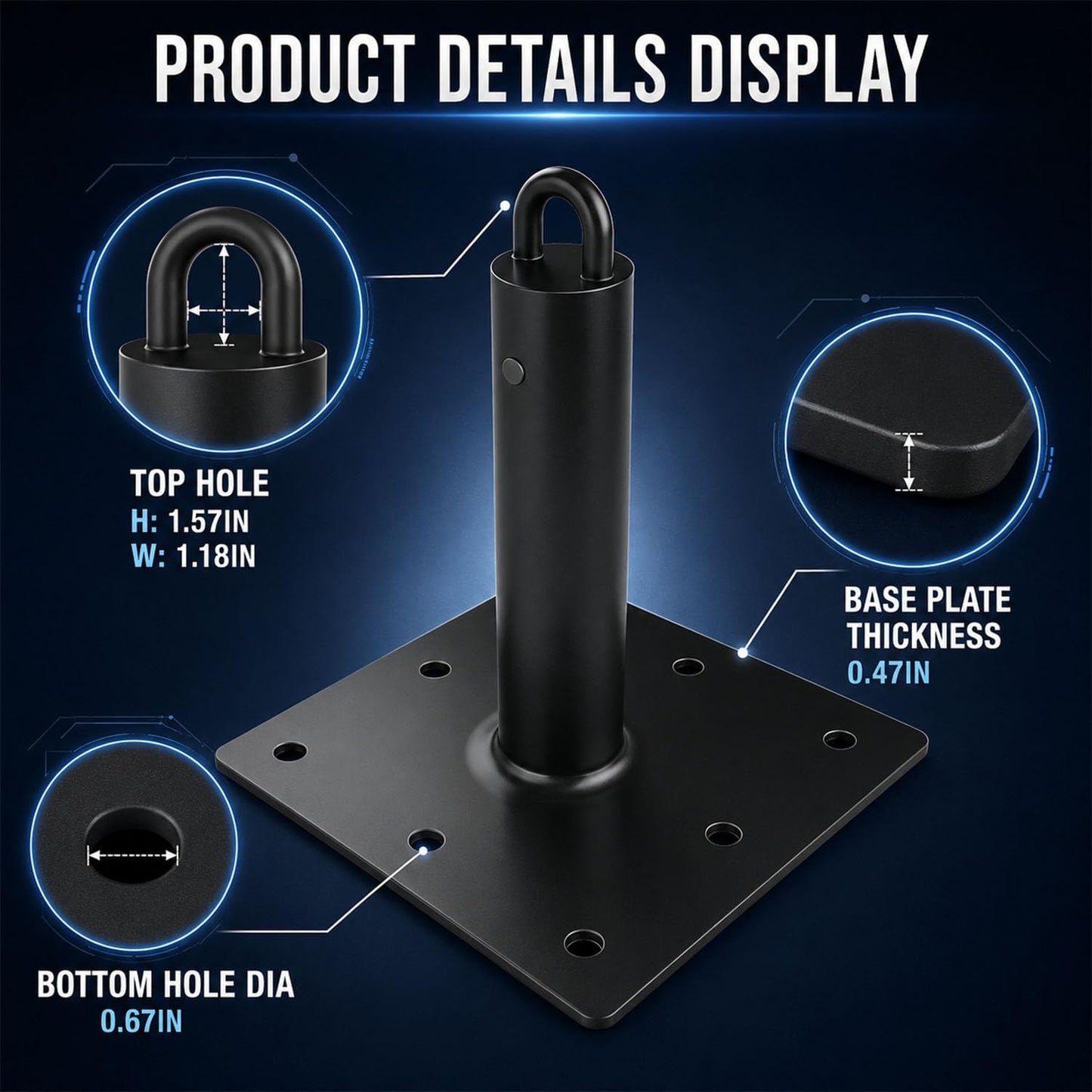 12" Tall Steel Post Anchor for high-Altitude and Suspended Operations, Roof Anchors for Fall Protection, 5000 lbs Load Capacity, with Anti-Corrosion Finish for Concret