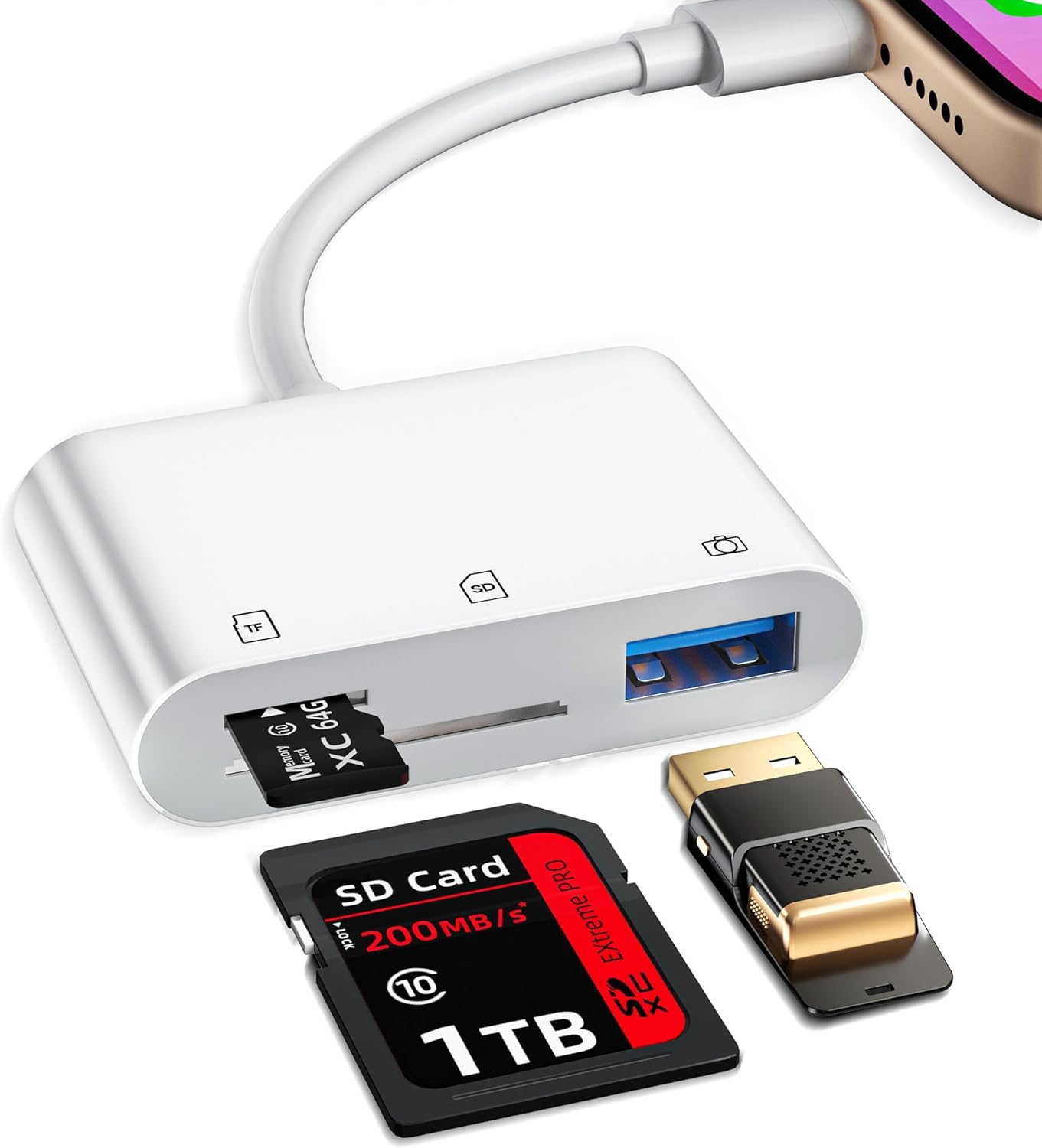 Bwttcb 13 12 11 SD Card Reader for iPhone, Memory Card Veiwer Support SD and TF Card, USB Digital Camera Adapter