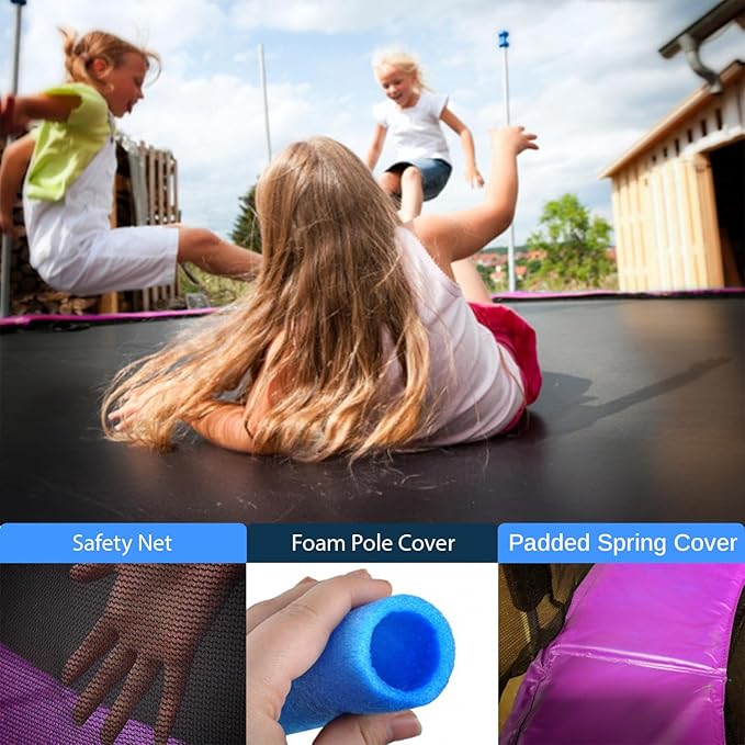 Serenelife 12FT 10FT 8FT Recreational Trampolines with Enclosure Net and Ladder and Anti-Rust Coating, ASTM Approved Trampoline Outdoor for Kids and Adults Outdoor Yard Trampolines