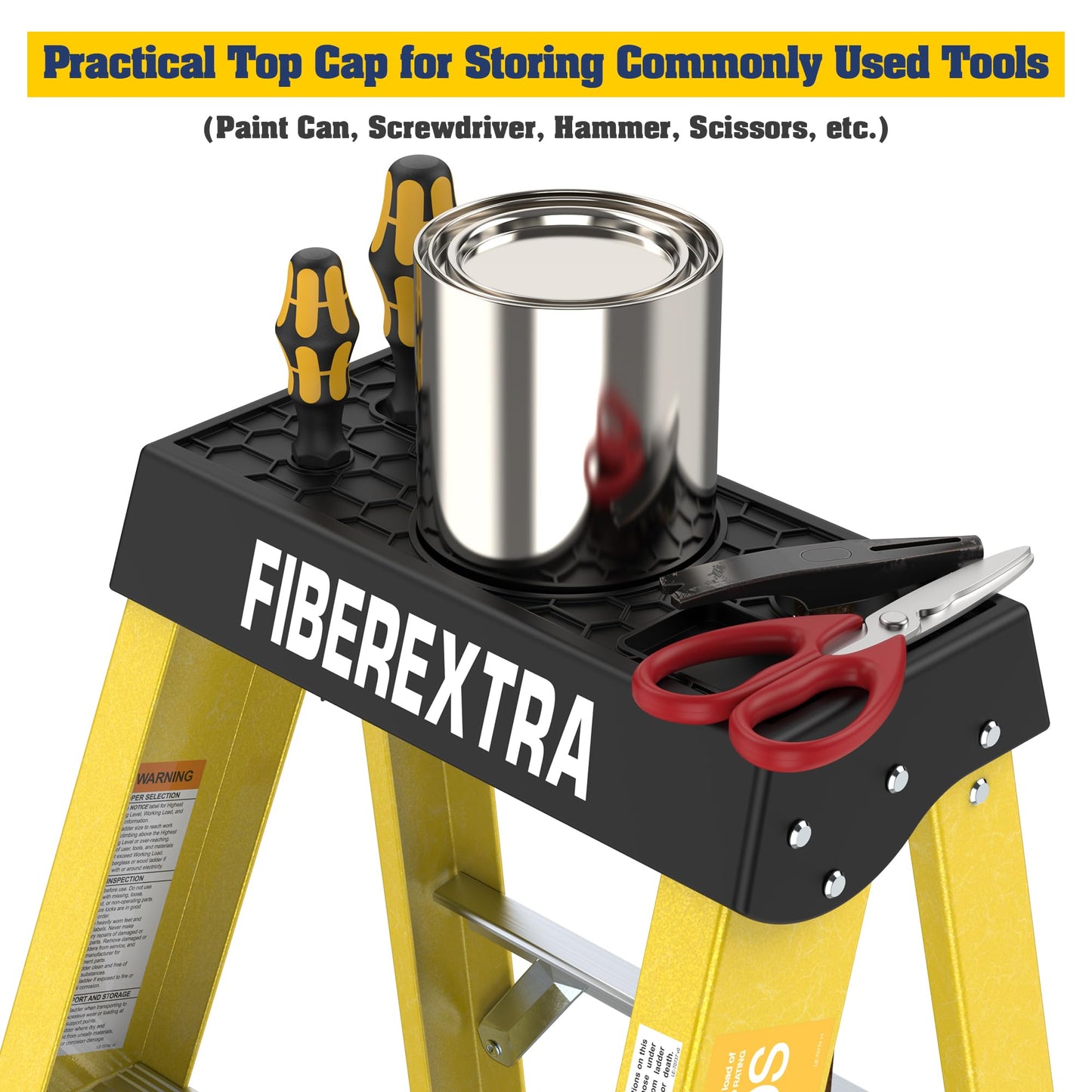 4-Step Fiberglass Step Ladder, 300 lbs Load Capacity, Non-Conductive A-Frame Ladder with Tool Tray, Foldable Single-Sided Stepladder for Home, Garage, Office and Shop