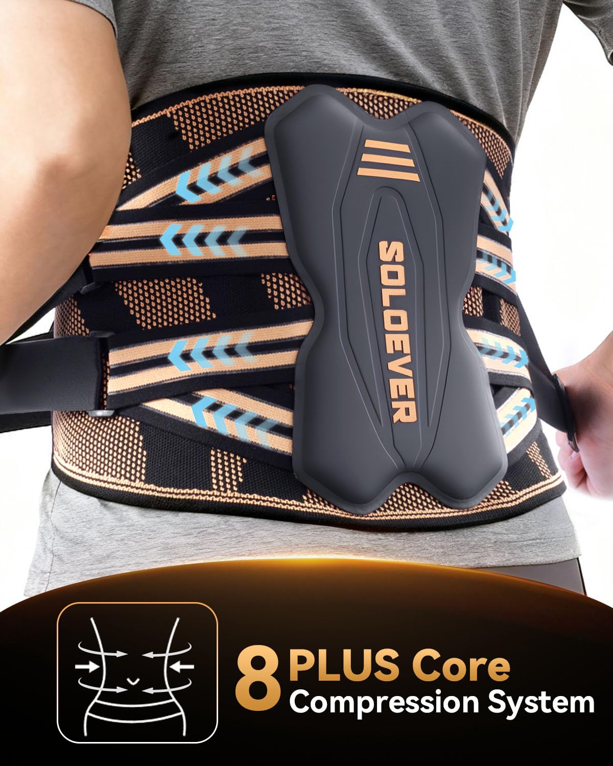 SOLOEVER Copper-Infused Back Brace for Men Lower Back Pain Relief [Medical-Grade & Stronger Support] Lumbar Support Belt with Support System for Women - Back Support Brace for Heavy Lifting and Work