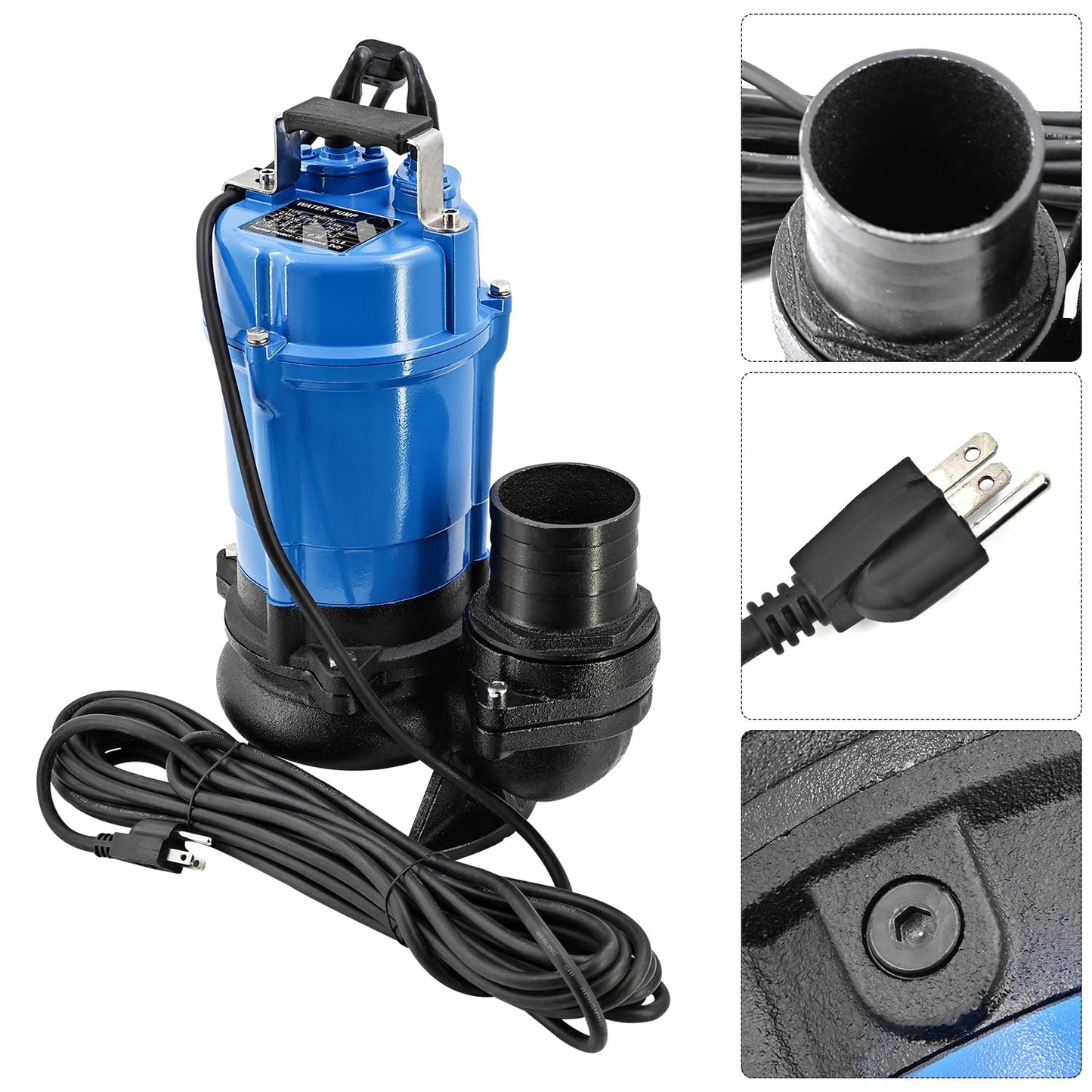 HSZ3.75S HS3.75S 1 HP 115V Automatic Electric Submersible Wastewater Pump with Float Switch Replacement for HS3.75S-62, 61 GPM / 3660 GPH, 3" Straight Male NPT