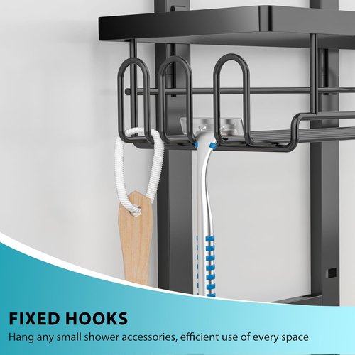 Moforoco Over The Door Shower Caddy - 3-Tier Hanging Organizer for Home & Kitchen Storage - Black