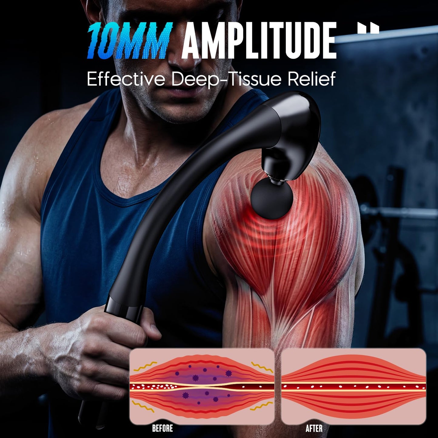 FVZ Massage Gun with Upgraded Extension Handle, 10MM Massage Gun Deep Tissue, Back Massager, Muscles/Neck/Shoulders/Waist/Legs Massager Portable for Pain Relief, Gifts for Men