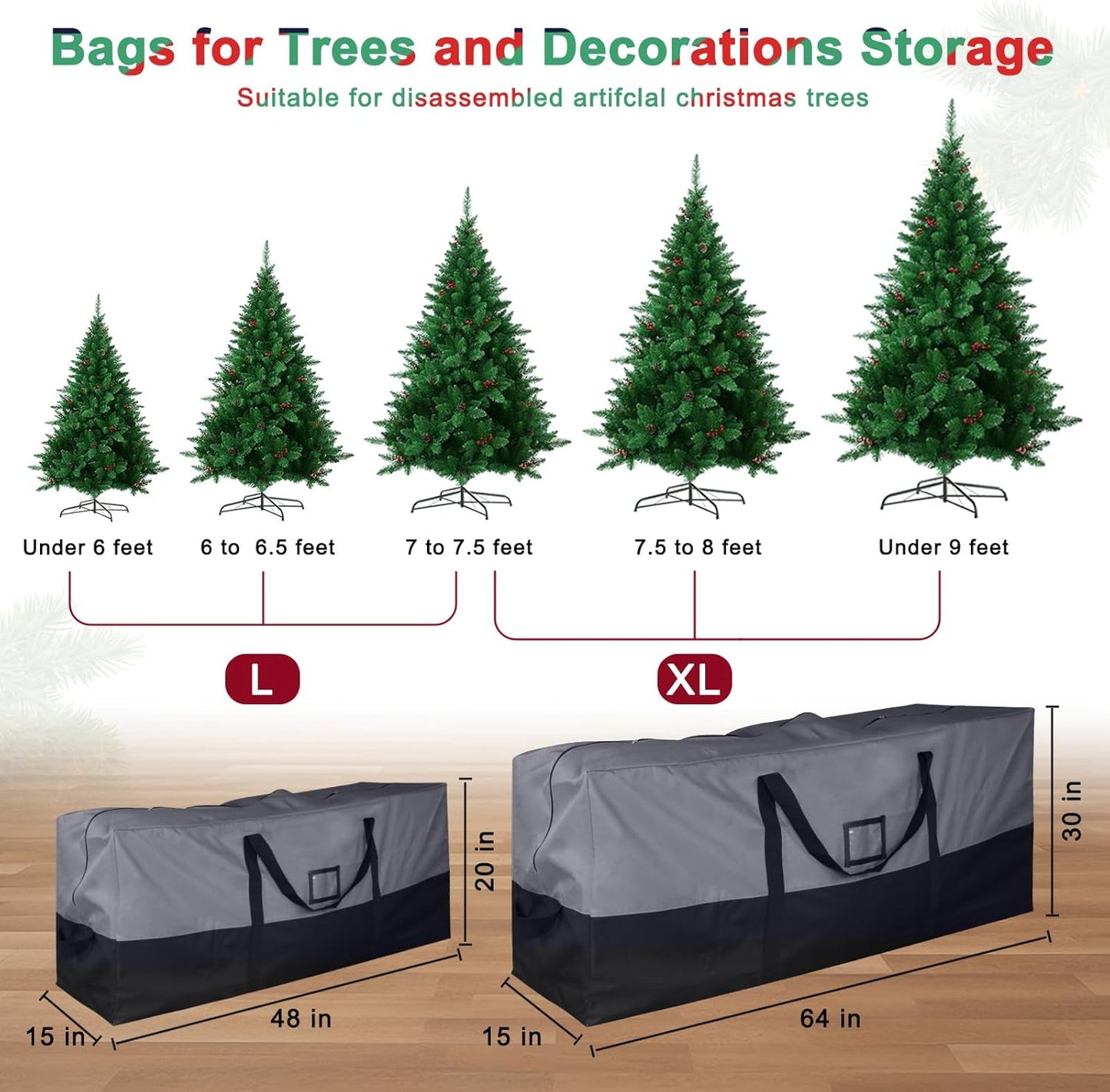 Skiennix Christmas Tree Storage Bag - Extra Large 600D Oxford for 9 Ft Trees | Waterproof with Zippers