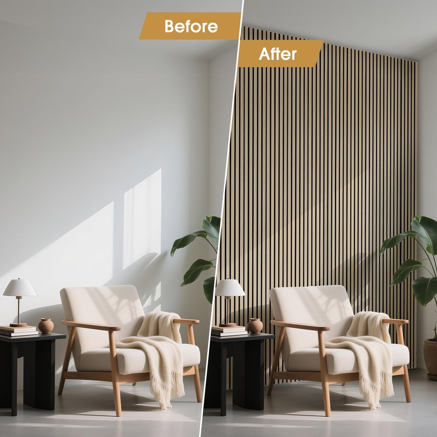 LARWORKS Wood Slat Wall Panels 4 Pack 94.5" x 7.9", Acoustic Wooden Panel for Wall, Soundproof 3D Fluted Panels for Interior Wall Decor, Living Room, Bedroom - Oak (Cover Approx.21 sq.ft)