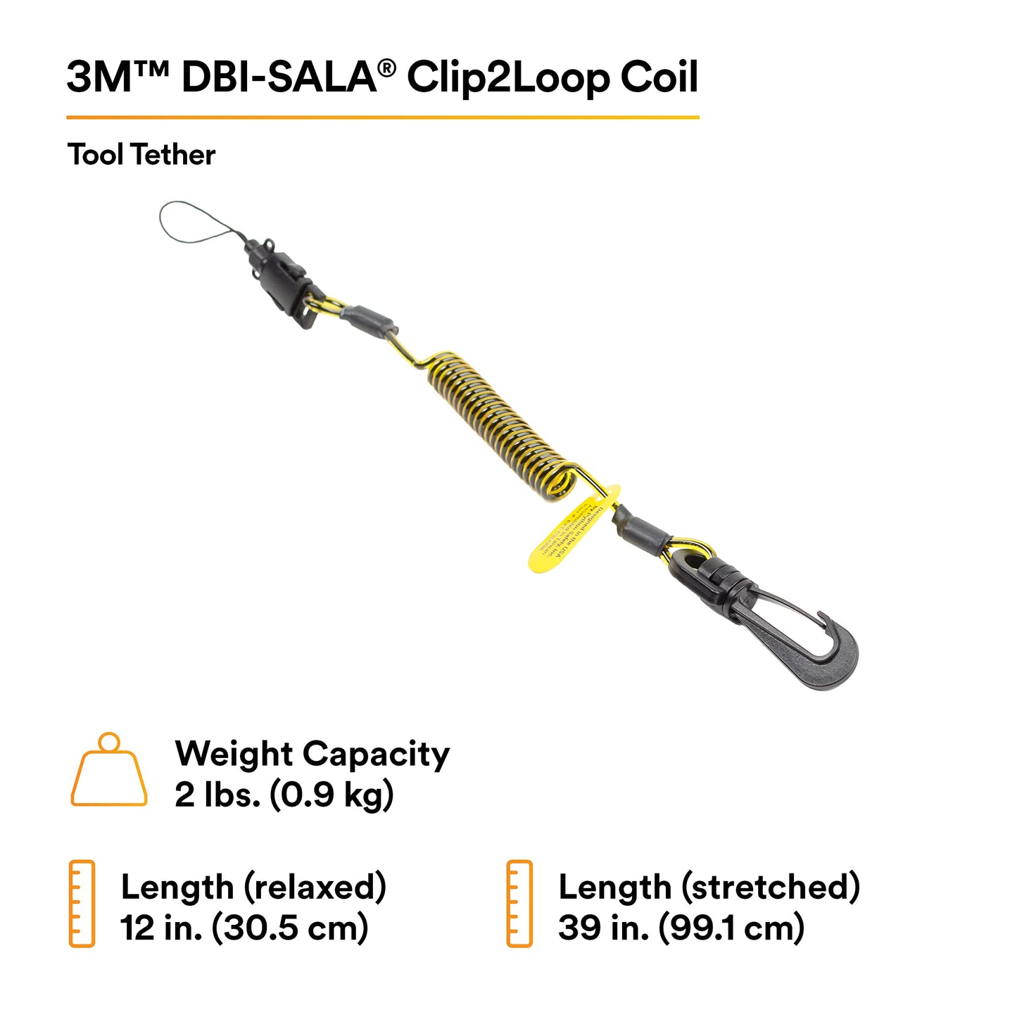 3M - EXT-C2LCOIL-10PK DBI-SALA Fall Protection For Tools,1500060,Clip2Loop Coil Tether For Small Objects, Swivel Snap For Any D-Ring Attachment, Side Release Loop,10-Pack