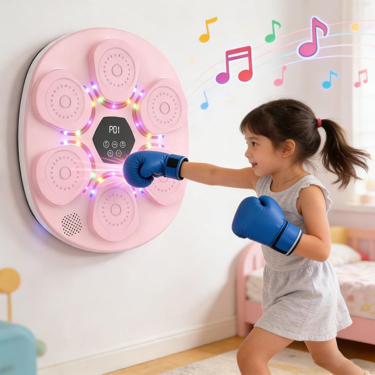 SJSSSJ Music Boxing Machine, Music Workout Punching Machine BT Wall Mounted Interactive Trainer Equipment Target RGB Light for