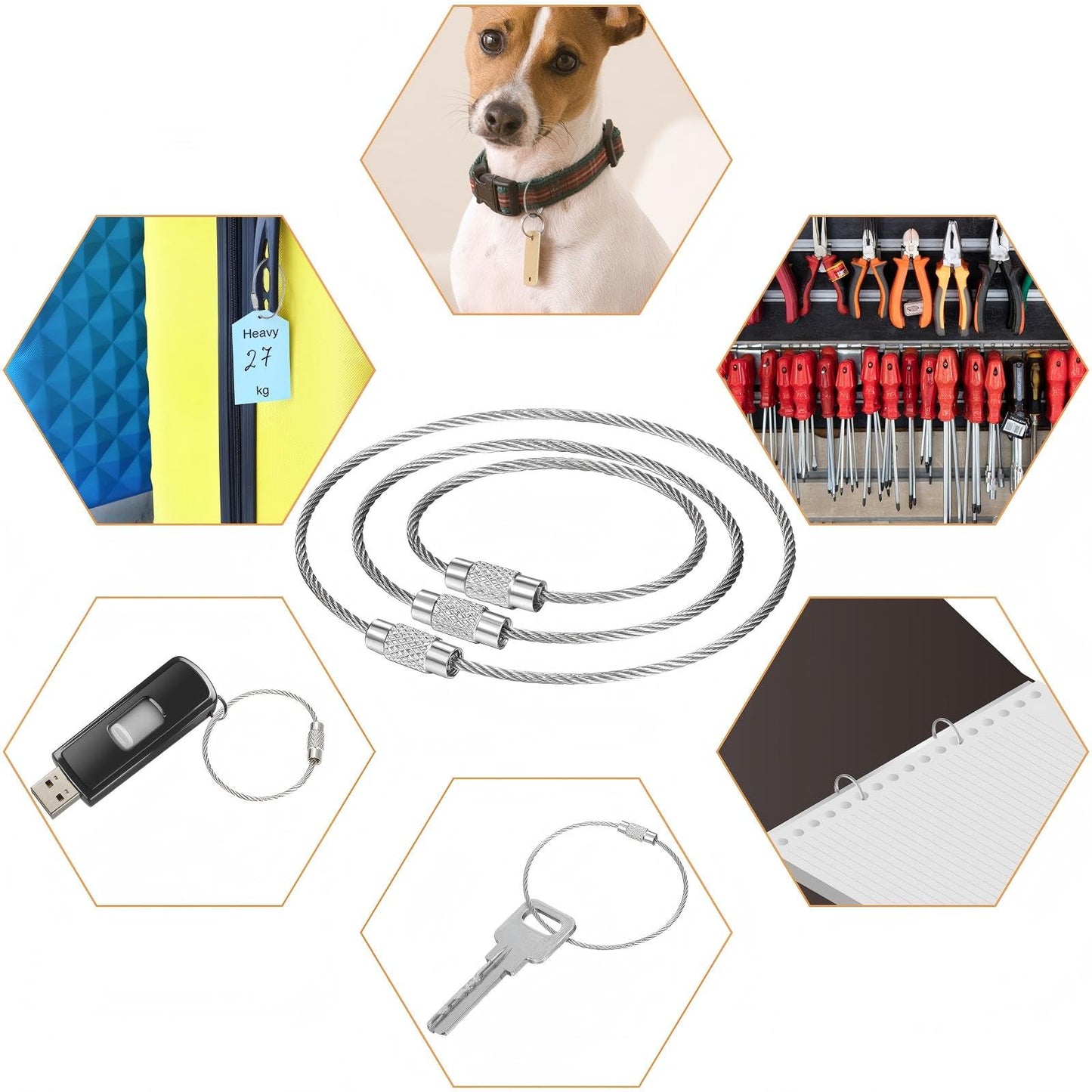 Hotop 150 Pcs Wire Keychain Cable Bulk Stainless Steel Key Rings Loop Wire Cable Braided Steel Keychain(4 Inch,Silver)