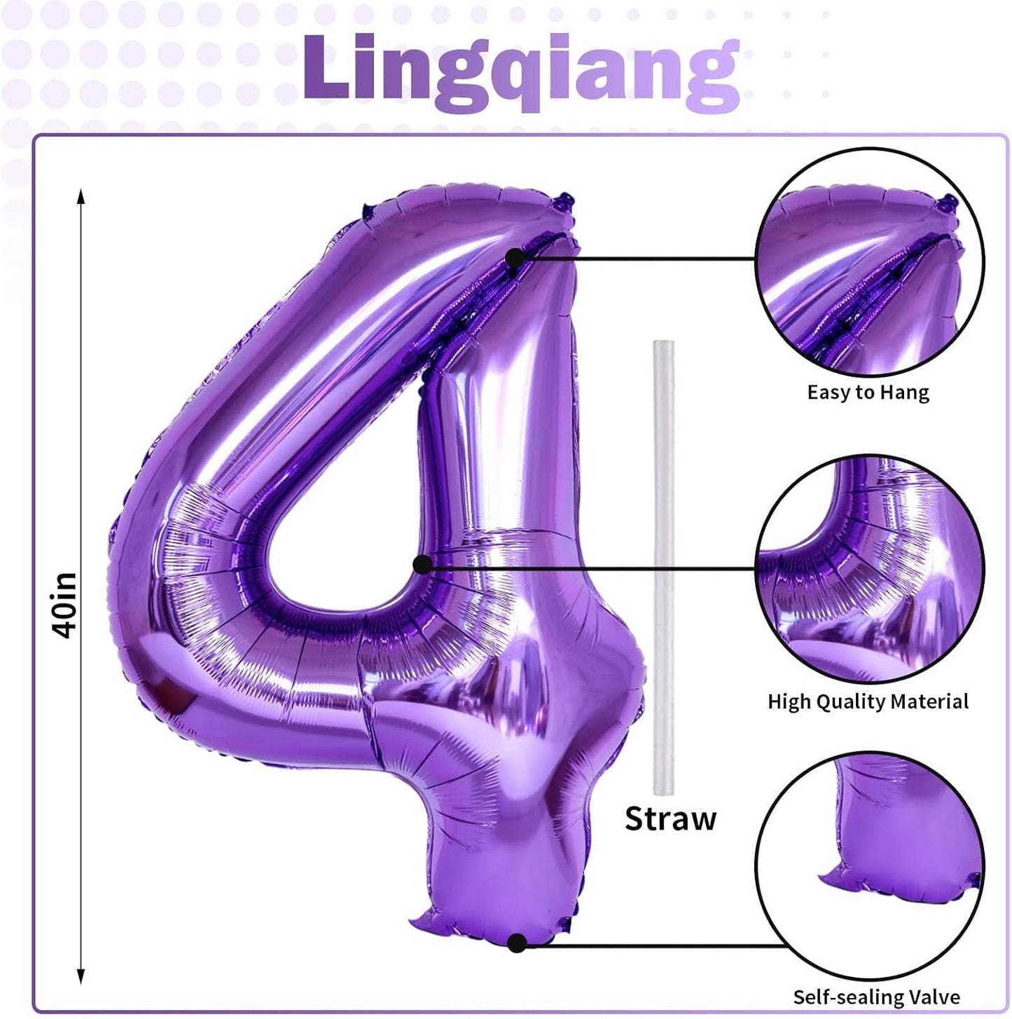 Purple Number 40 Birthday Balloons - 40 Inch Large Mylar Foil 4 & 0 for Women’s 40th Party Decor
