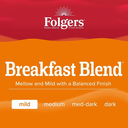Folgers Breakfast Blend Ground Coffee, Mild Roast, 22.6 Oz. Canister (Pack of 6)