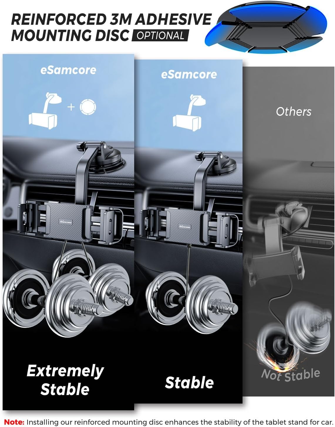 eSamcore 360 6-11 Tablet Holder for Car Dashboard, Windshield Mount Holder for iPad & Foldable Phone Stand with Stable