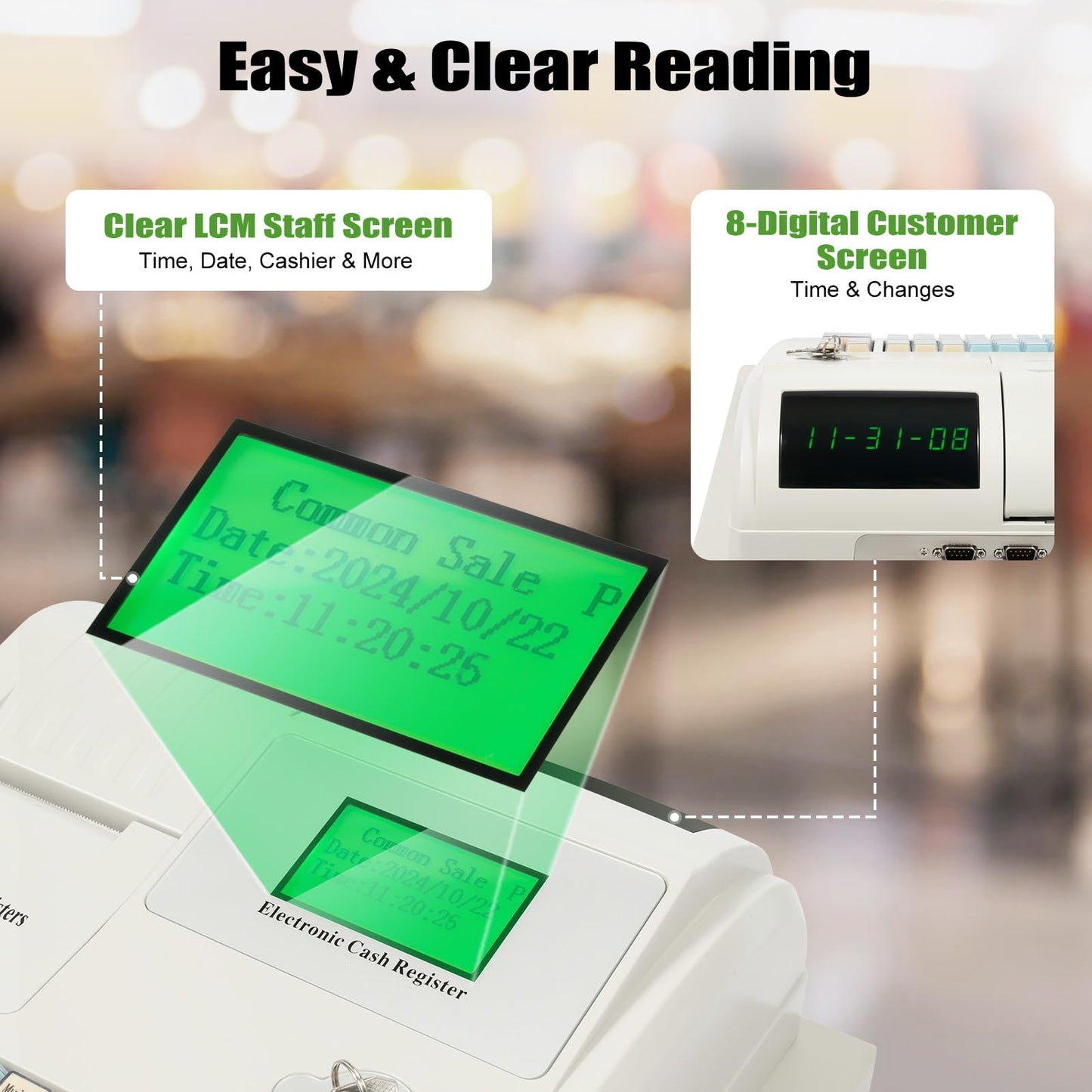 Cash Register, 48 Keys Cash Registers with Drawer with Integrated Structure and Emergency Switch Classified Storage Electronic Cashs Register for Catering Supermarkets Clothing Stores Hamburger Stores