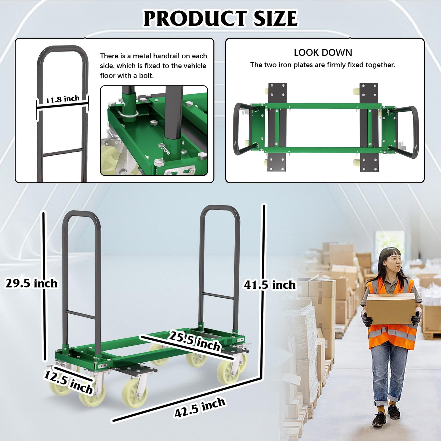 Heavy Duty Furniture Moving Dolly Cart, 1322 LBS High Capacity 8-Wheel Extendable Hand Truck, 42.5-94.5 Inch Adjustable Industrial Platform Cart with 6M Strap for Warehouse Large Appliance Bulk Goods