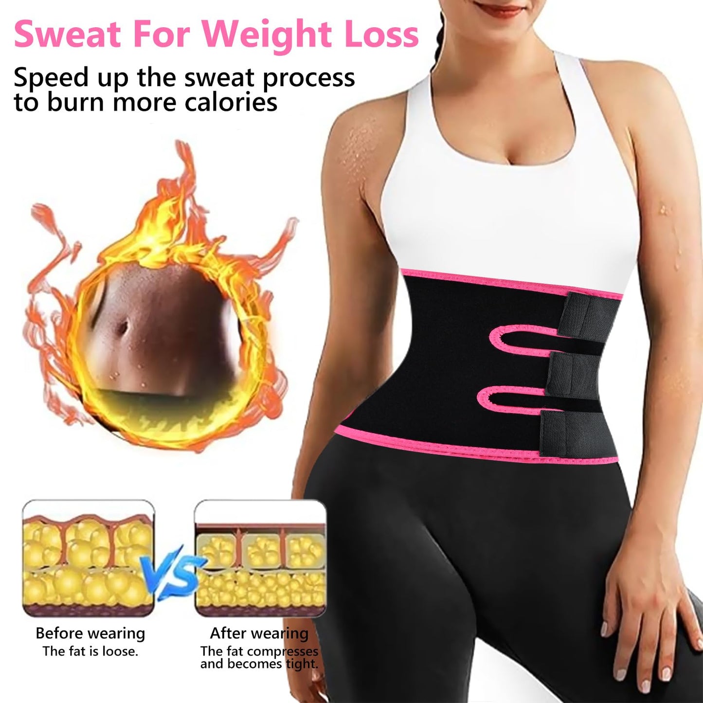 AMZBOSS Waist Trainer for Women Lower Belly Fat, Waist Sweat Band for Women, Belly Band Sweat Belt, Stomach Wrap with Pocket (Pink, Medium)
