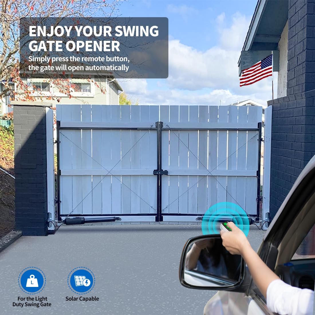TOPENS PW302 Dual Swing Gate Opener Light Duty Automatic Gate Motor for Double Swing Gates Up to 12ft per Arm, Electric Driveway Gate Operator AC Powered with Remote Control Kit Solar Compatible