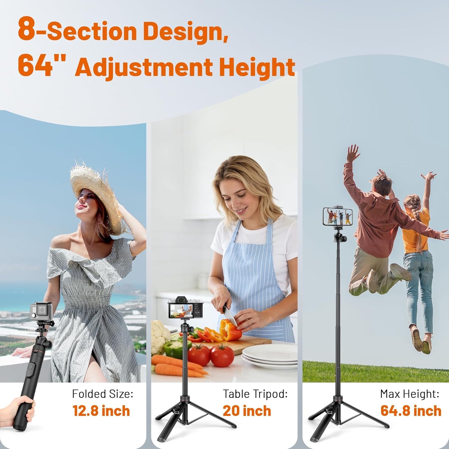 JOILCAN 64" 360 Tripod for iPhone & Camera, Selfie Stick with Ball Head Remote & Phone Holder, Extendable Portable