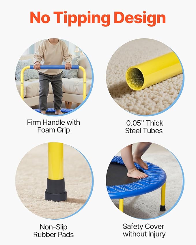 VEVOR 3FT Trampoline 36" Indoor/Outdoor for Toddlers, Foldable Mini Baby With Foam Handle, Recreational Birthday Gift