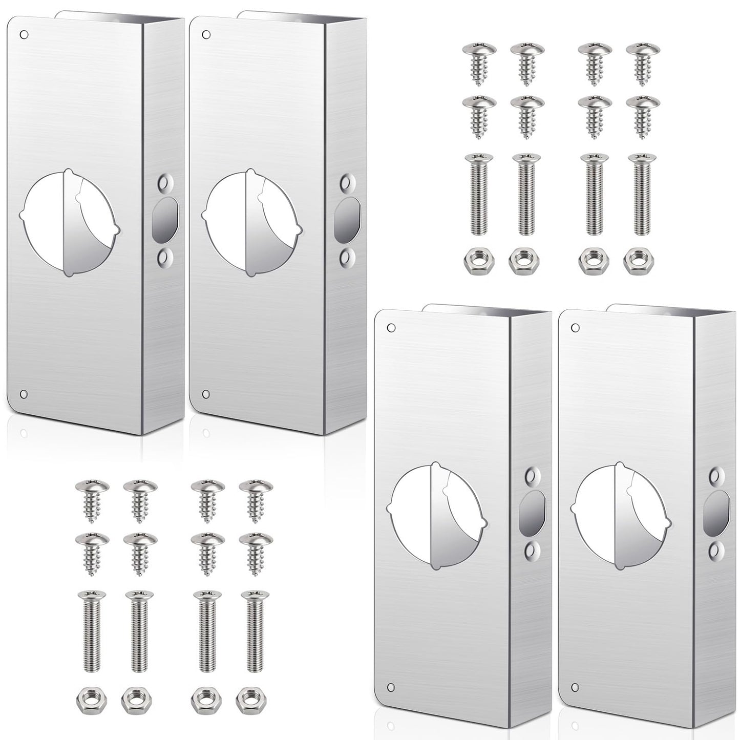 Dunzy 4 Pack 1-3/8 Inch x 9 Inch Door Reinforcement Plate 2-1/8" Thick Stainless Steel Lock and Door Reinforcer Security to Repair Home Wood Metal Knob/Lock/Latch/Deadbolt, Silver