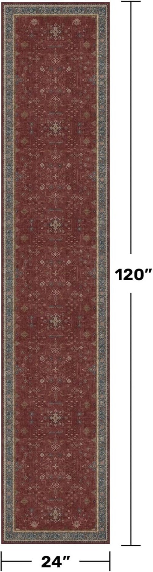 Hazo Haus Non-Slip 10ft Long Hallway Runner Rug - Washable Waterproof Burgundy 2x10 Mat | Oriental Turkish Design