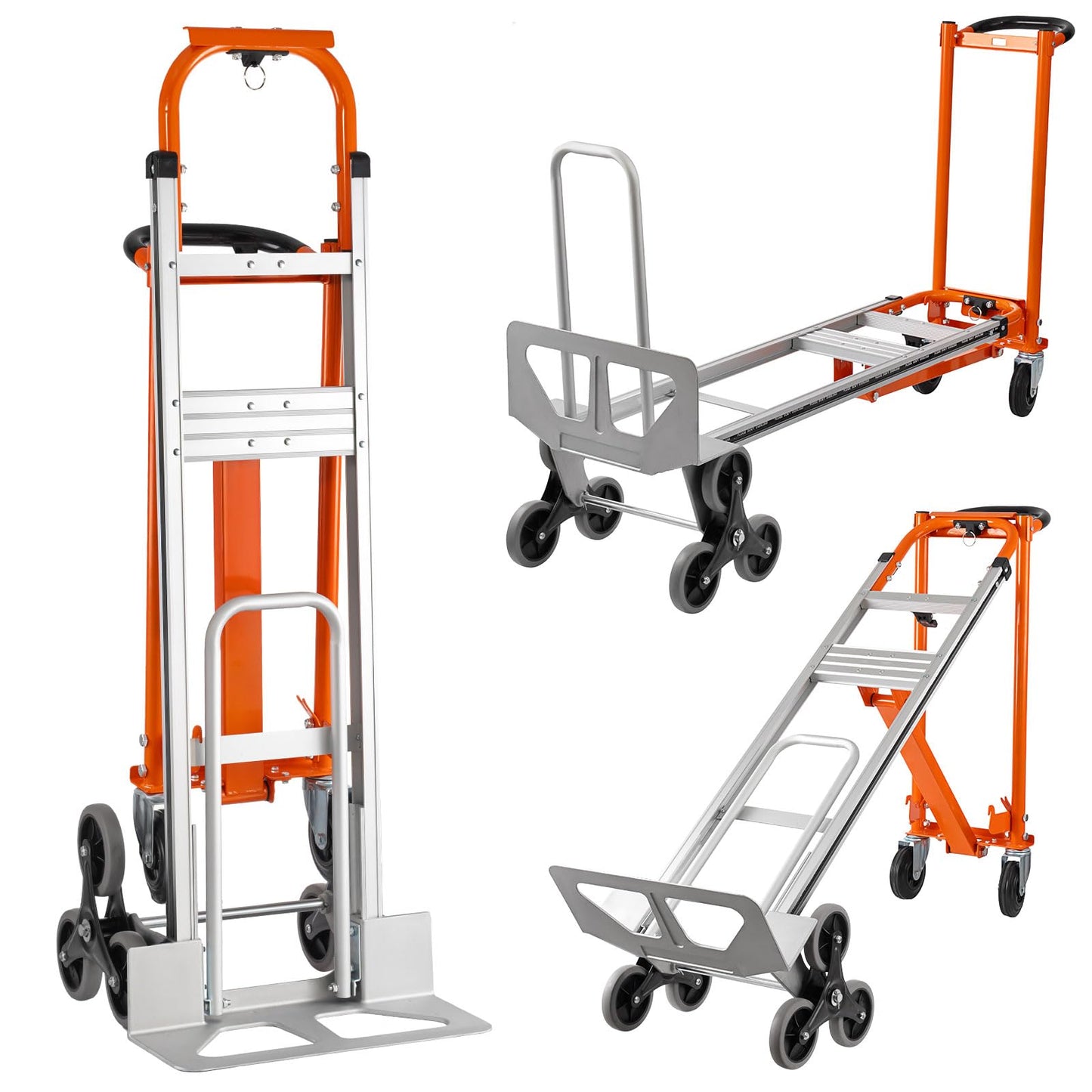 Hitgrand 3in1 Aluminum Hand Truck 880 lb Capacity, Stair Climbing Cart Utility Cart Converts from Hand Truck Dolly to Platform Cart 3 Positions for Transport & Moving with 10" Rubber Wheels