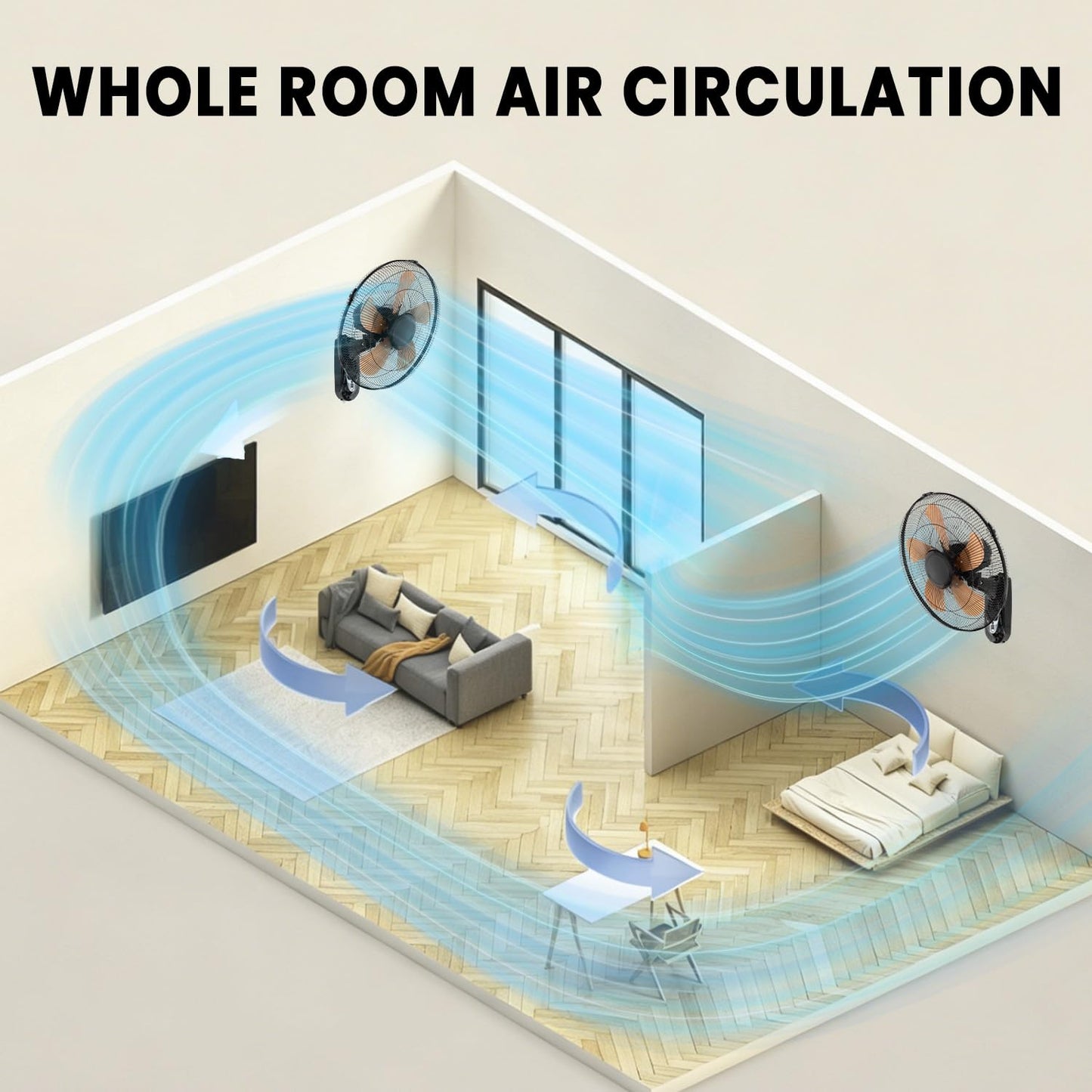 20 Inch Wall Mount Fan with Remote 2 Pack, 3-speed Wall Oscillating Fan with 5 Blades, Adjustable Tilt and Timing, High Velocity Wall Mounted Fans for Bedroom, Gym, Office, Warehouse, Garage