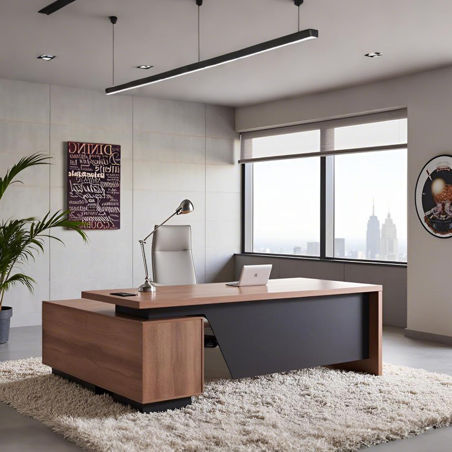 Retractable L-Shaped Executive Desk, Modern Office Desk with Locking Drawers and File Cabinet, Large Computer Desk with Storage Shelves, Workstation for Home Office (Right Return, 70.86 - 78.7 IN)