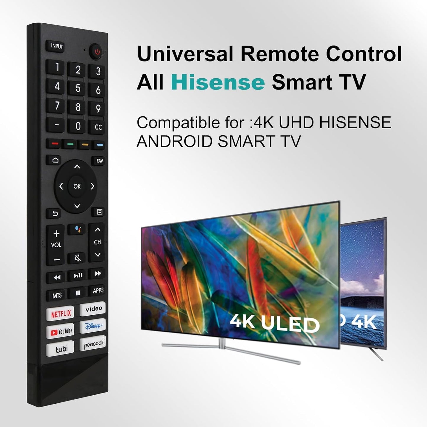 Tsinghcw for Hisense Tv Remote Replacement,Universal Remote Control for Hisense Android Smart TVNo Voice, No Pairing