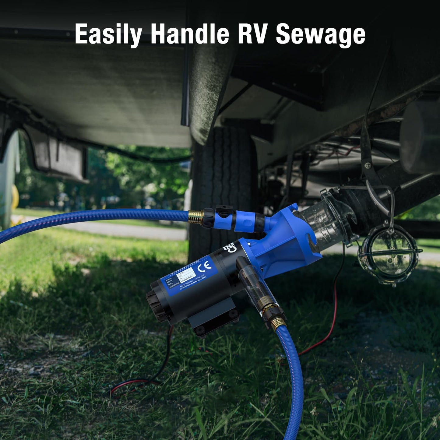 CrestWave RV Macerator Pump - Fast 4-Minute Emptying for RV & Boat Tanks | 12GPM, 10FT Lift | 12V 144W Copper Motor, SK5 Blades, Full Protection Kit | Hose Included