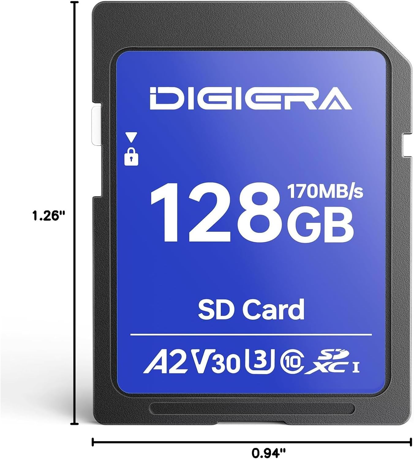 DIGIERA 128GB LS100 170MB/s, C10, U3, V30, 4K (1 Pack) SDXC UHS-I Memory Card - up to UHD, SD Card for Computers