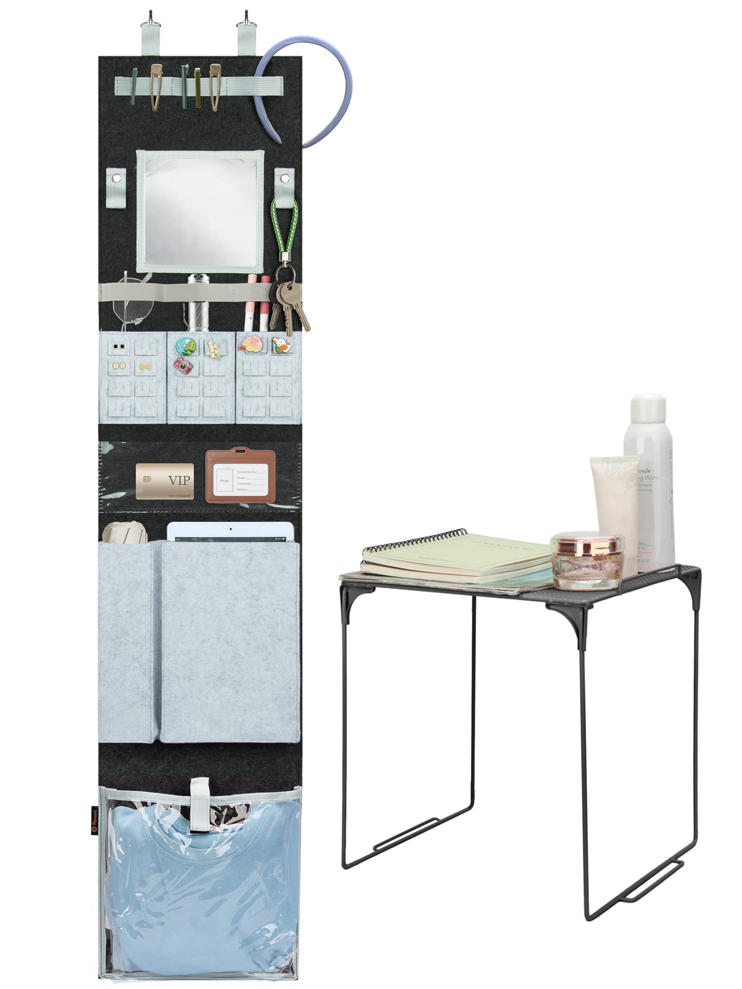 JOYMOMO Locker Organizer Set with Locker Shelf, Back to Gym, Office, School Essentials Locker Decoration for Girls Boys (Black + Black Locker Shelf)