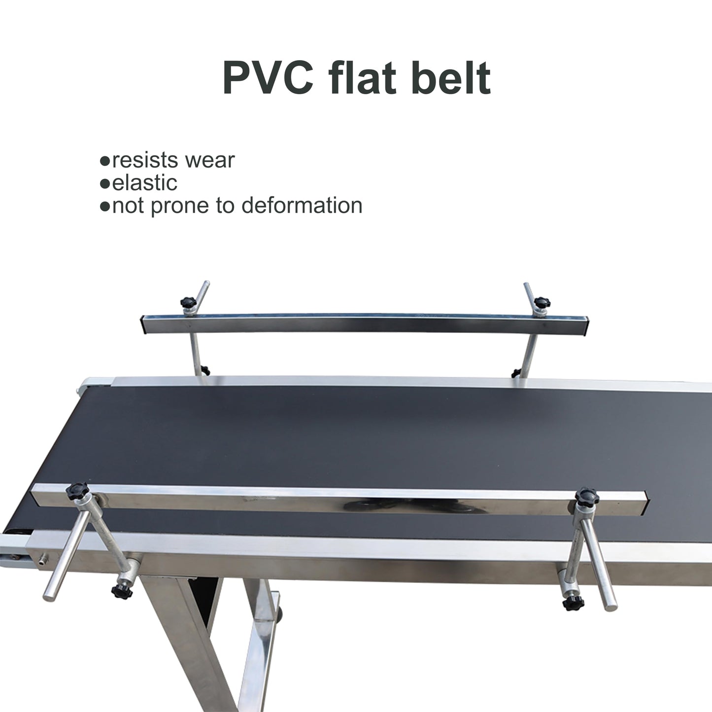 BREVELTION PVC Flat Belt Conveyor Stainless Steel Industrial Transport Conveyor Adjustable Speed Conveyor with Double Guardrails Conveyor Length 71inch Width 11.8inch Load 11LBS 120W