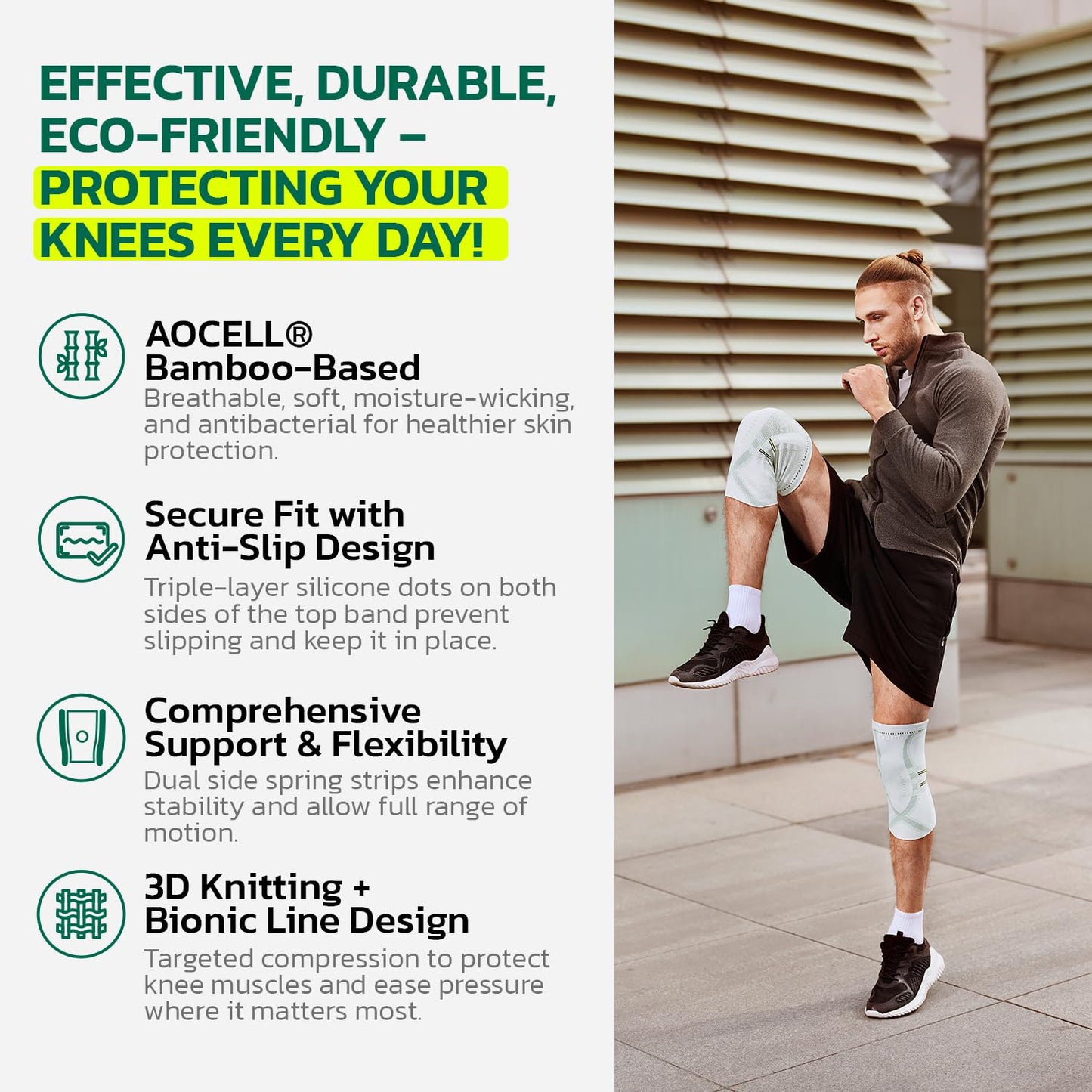 aoFIT Compression Knee Brace for Women & Men, 2 Pack AOCELL Knee Sleeve Support for Joint Comfort & Active Recovery – Breathable for Workout, Running, Gym, Sports, Fitness L