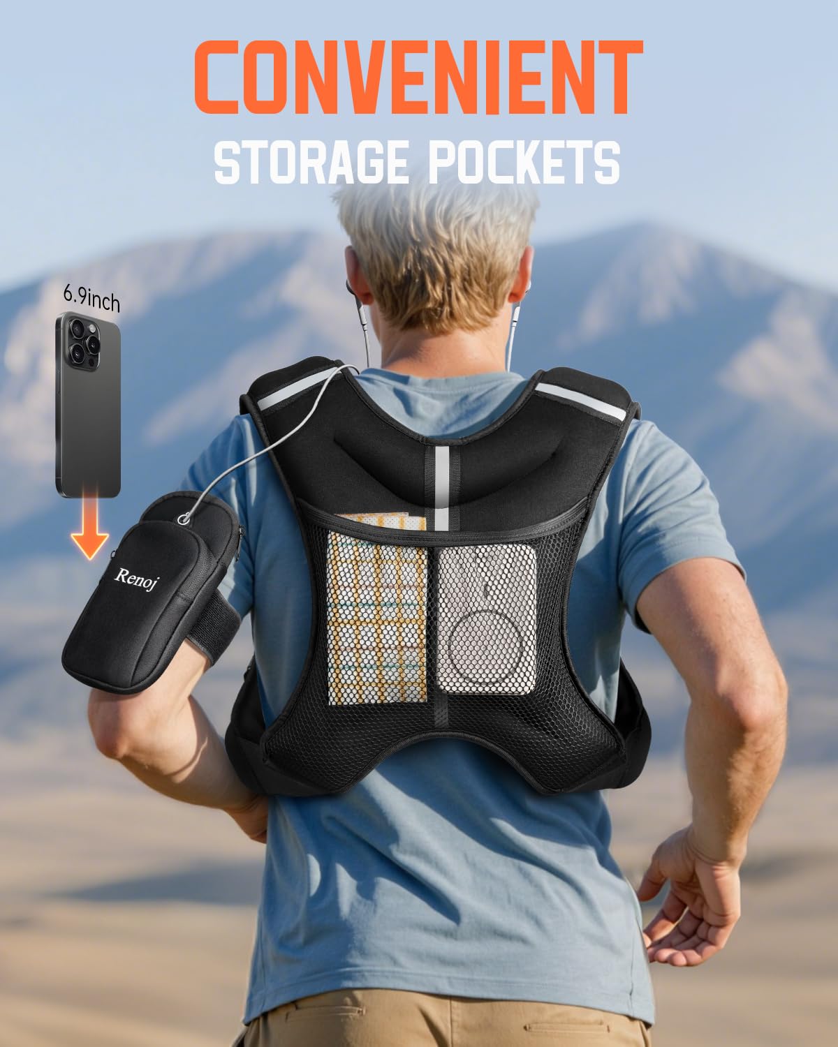 Renoj Weighted Vest for Women Men: Available in 6lb/8lb/10lb/11lb/12lb/14lb/16lb/20lb Fixed Weights for Walking, Running, Training, Exercise, Weight Loss - With Reflective Strips and Storage Pocket