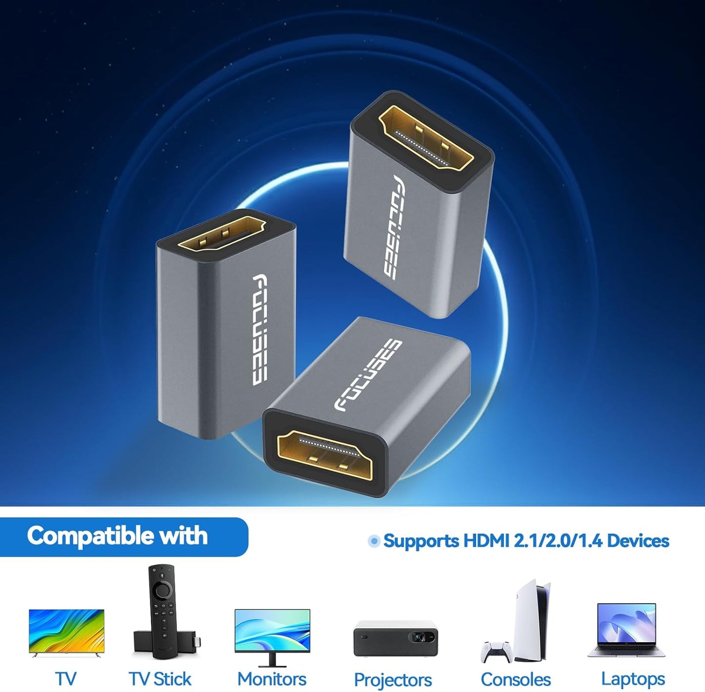 Forinces 3 Pack 8K 2.1 Focuses HDMI Female to Female Adapter, HDMI Coupler Extension Adapter, Extend Your HDMI Cables