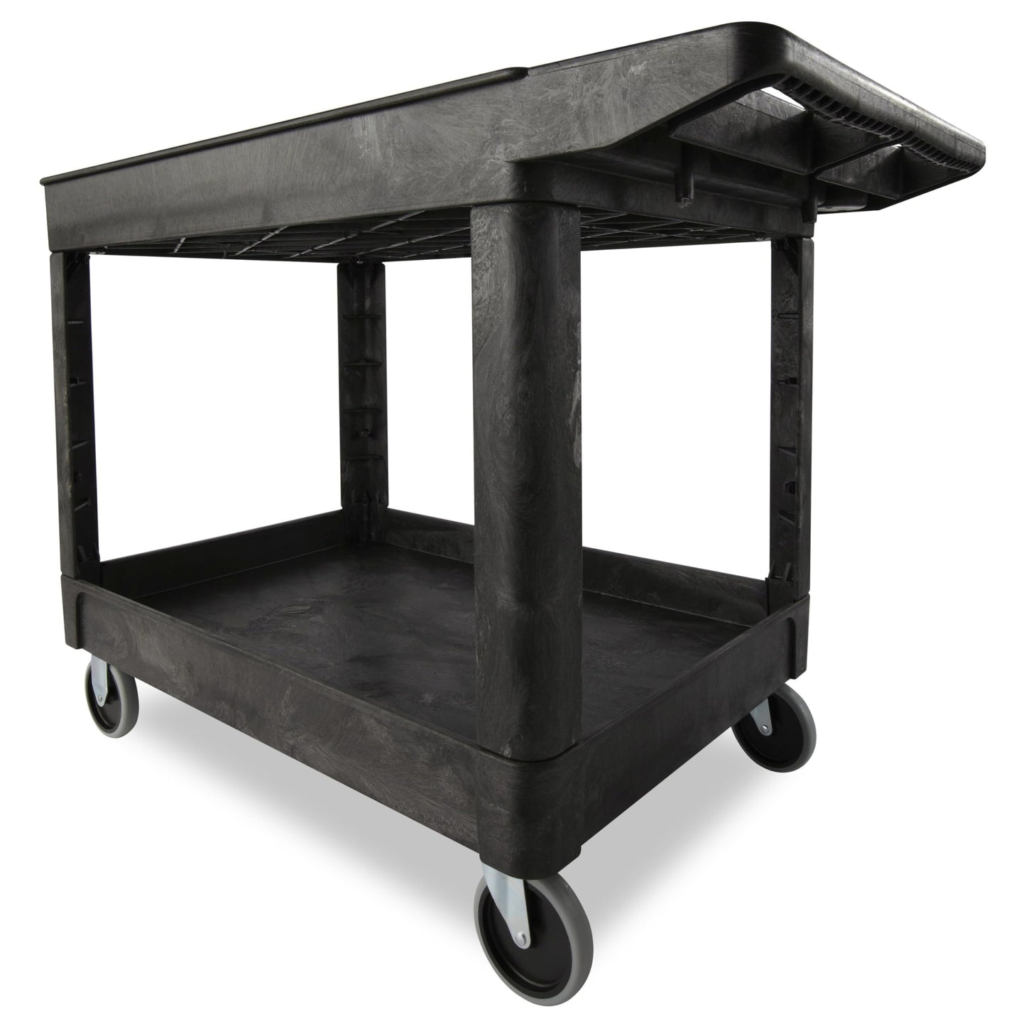 Rubbermaid Commercial Products 2-Shelf Utility/Service Cart, Medium, Black, Lipped Shelves, Ergonomic Handle, 500 lbs. Capacity, for Warehouse/Garage/Cleaning/Manufacturing