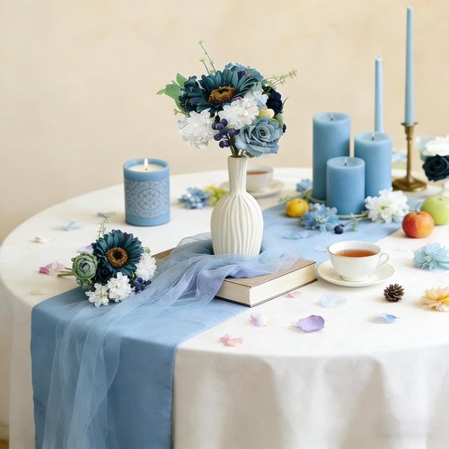 Idyllic Blue Artificial Flower Box - Elegant Wedding Table Centerpiece | Ready-to-Use Party Decor